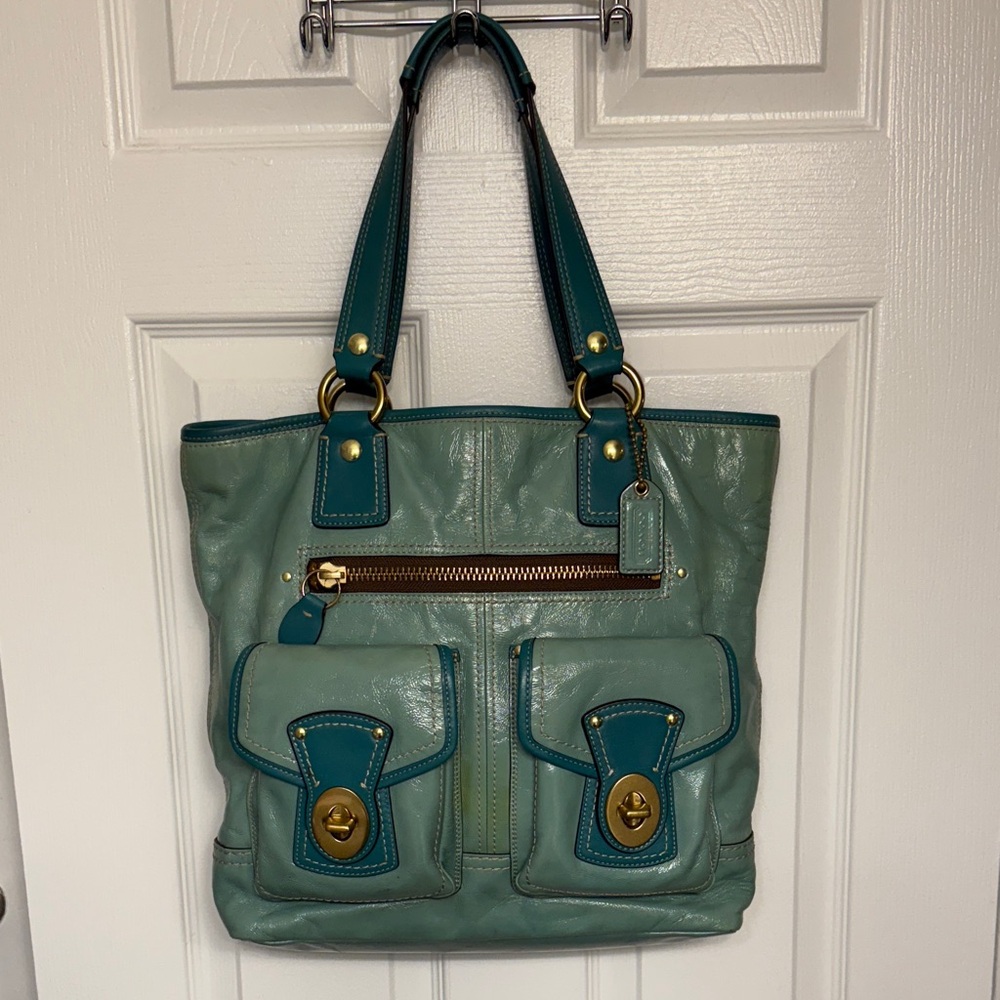 Vintage Coach 65th Anniversary Gigi Legacy Tote in Teal Patent Leather